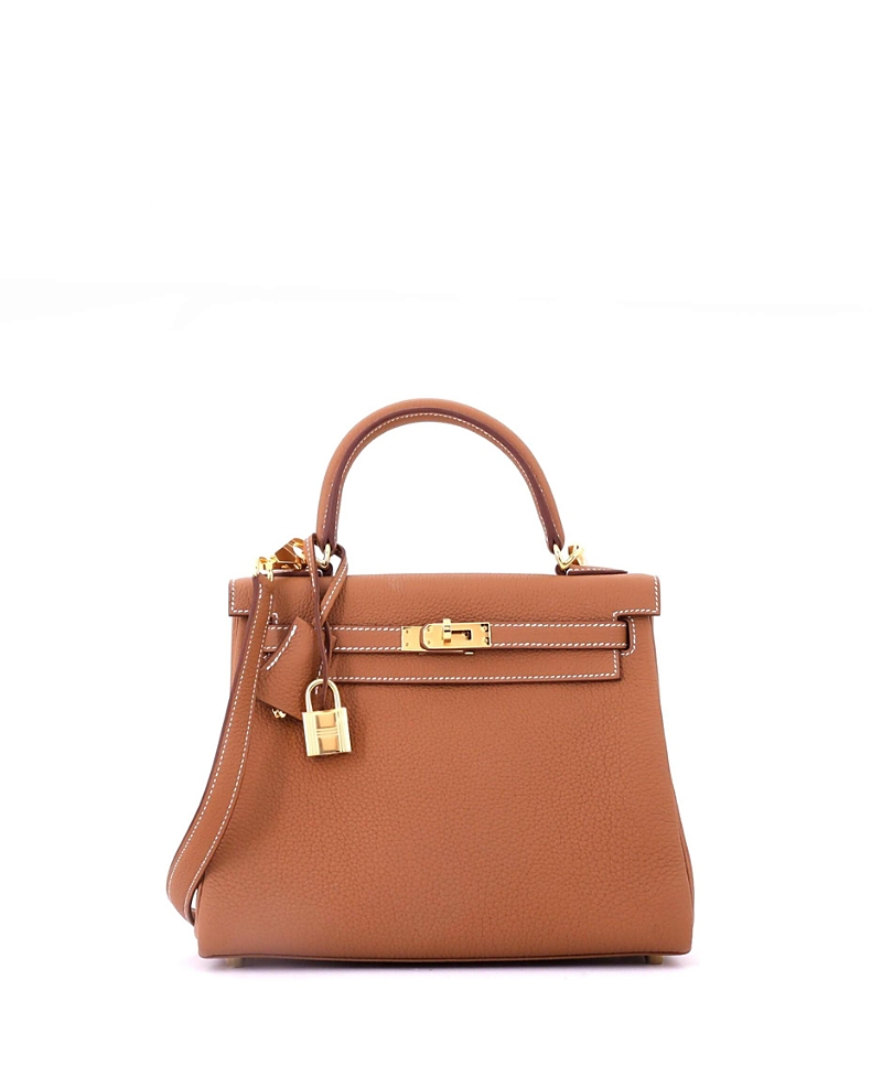 Pre-Owned HERMES Kelly 25 Handbag Brown Togo with Gold Hardware
