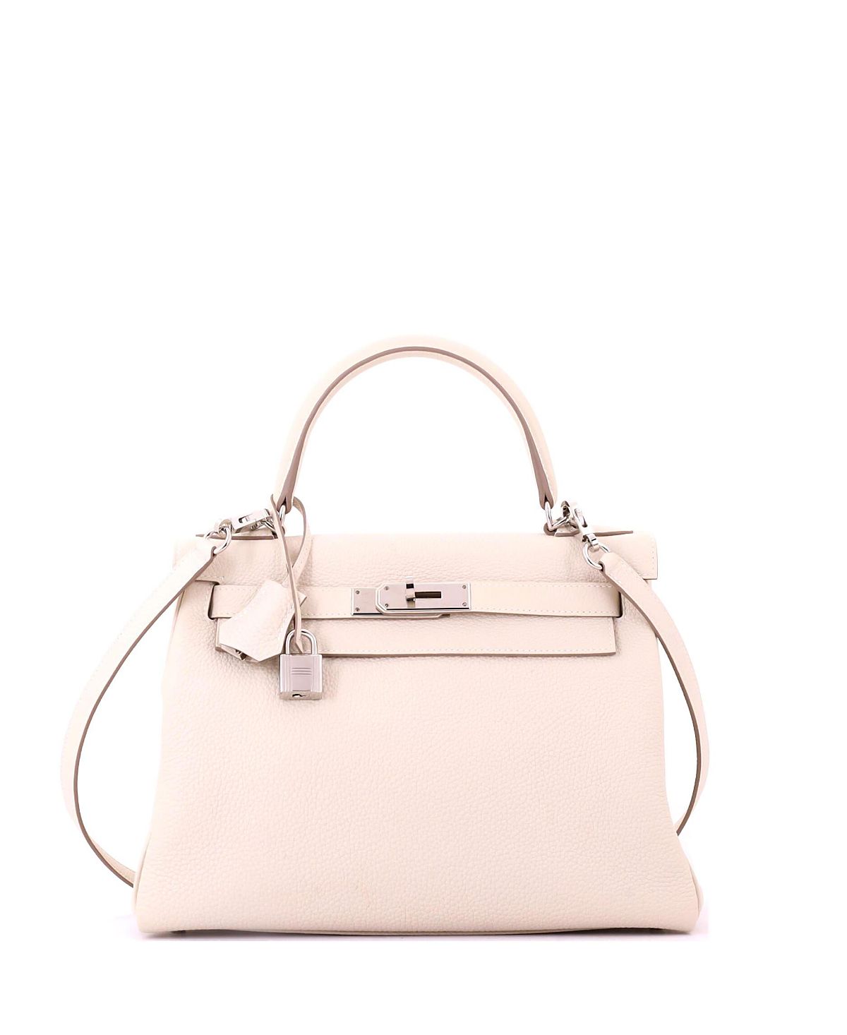 Pre-Owned HERMES Kelly 28 Handbag Light Togo with Palladium Hardware