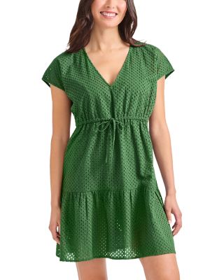 Eyelet Cove V Neck Swim Cover-Up Dress