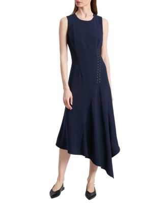  Kylie Sleeveless Asymmetric Midi Crepe Dress
