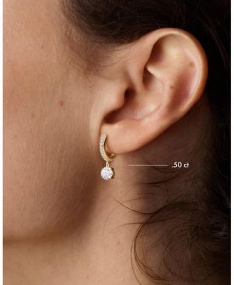  Solitaire Drop Huggie Hoop Pave in 14K Gold, 1.16ctw Round Brilliant Lab Grown Diamond