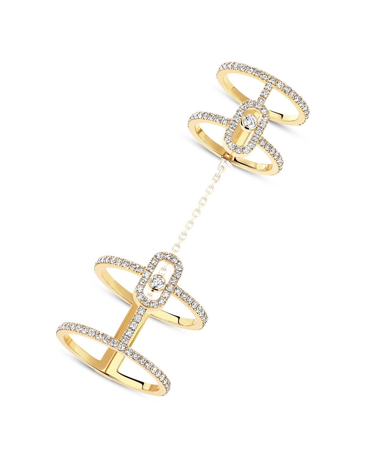 Move Uno Diamond Linked Double Ring in 18K Yellow Gold, 0.95 tcw