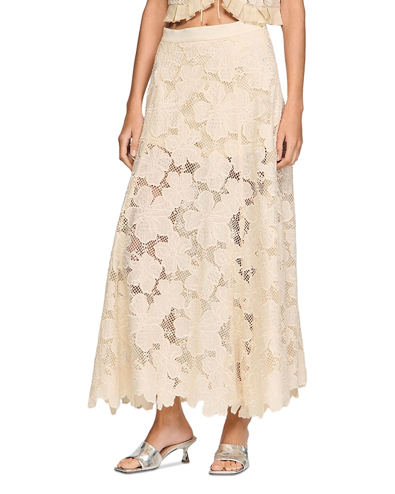 Sandro Maya Long Guipure Lace Skirt