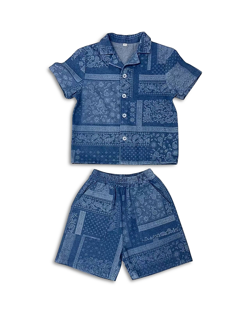 Lola + The Boys Boys' Bandana Denim Short Set - Little Kid, Big Kid