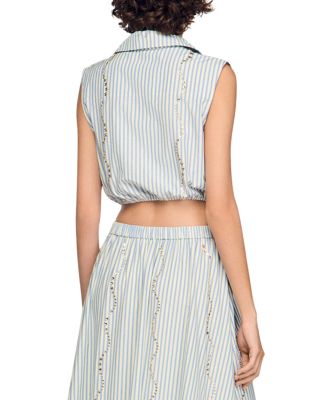 Lucio Cropped Striped Rhinestone Trim Shirt