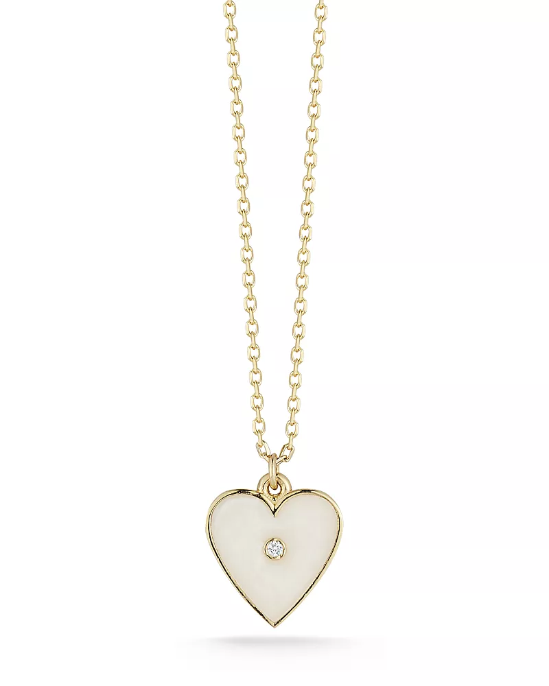 Moon & Meadow Diamond Heart Pendant Necklace in 14K Yellow Gold, 0.01 tcw
