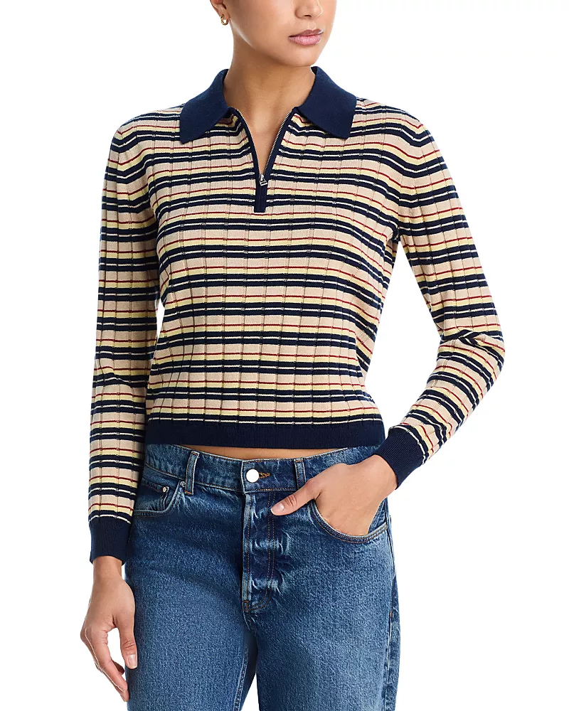 Guest in Residence Silk & Linen Zippered Polo Sweater