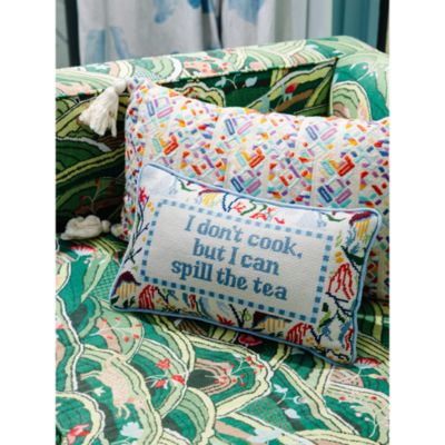 Spill the Tea Needlepoint Pillow, 15" x 9"