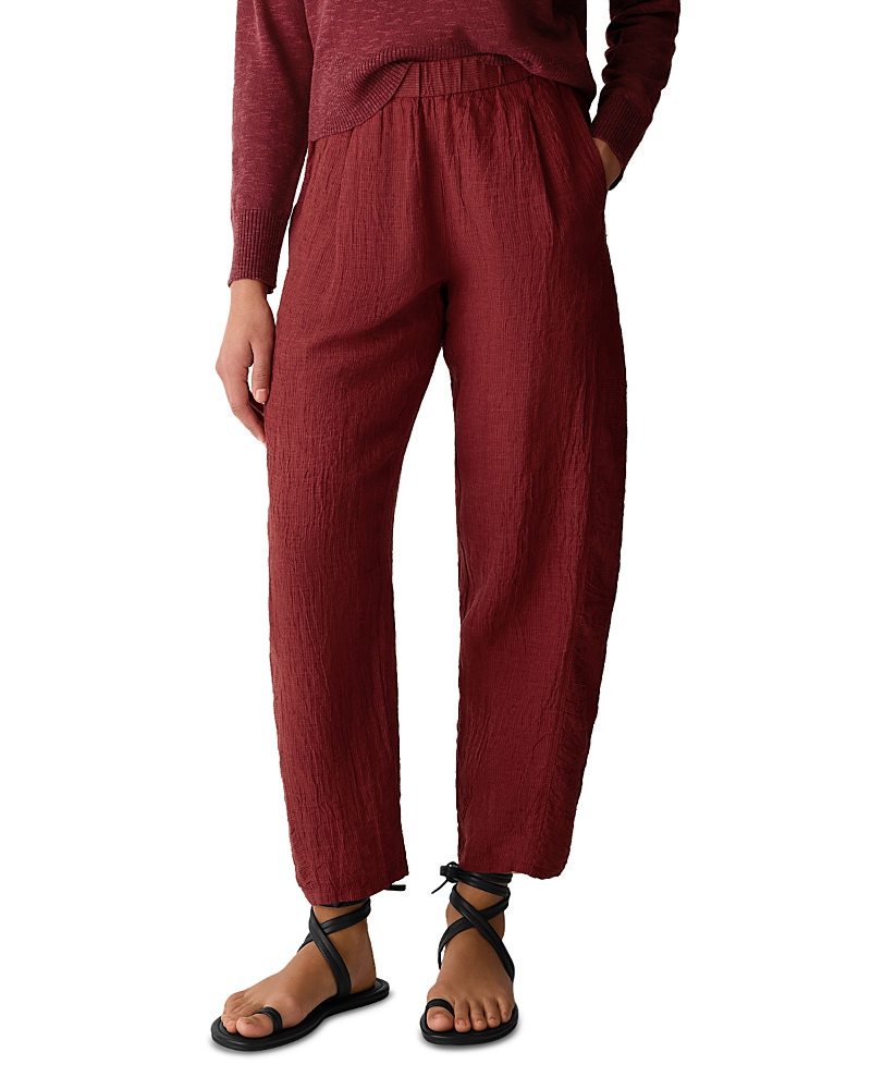 Eileen Fisher Puckered Linen Stripe Ankle Lantern Pants