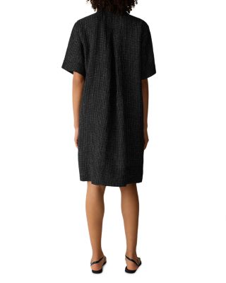 Puckered Linen Grid Classic Collar Dress
