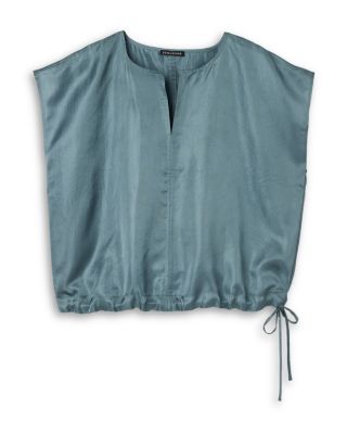 Lightweight Satin Shimmer Split Neck Square Top