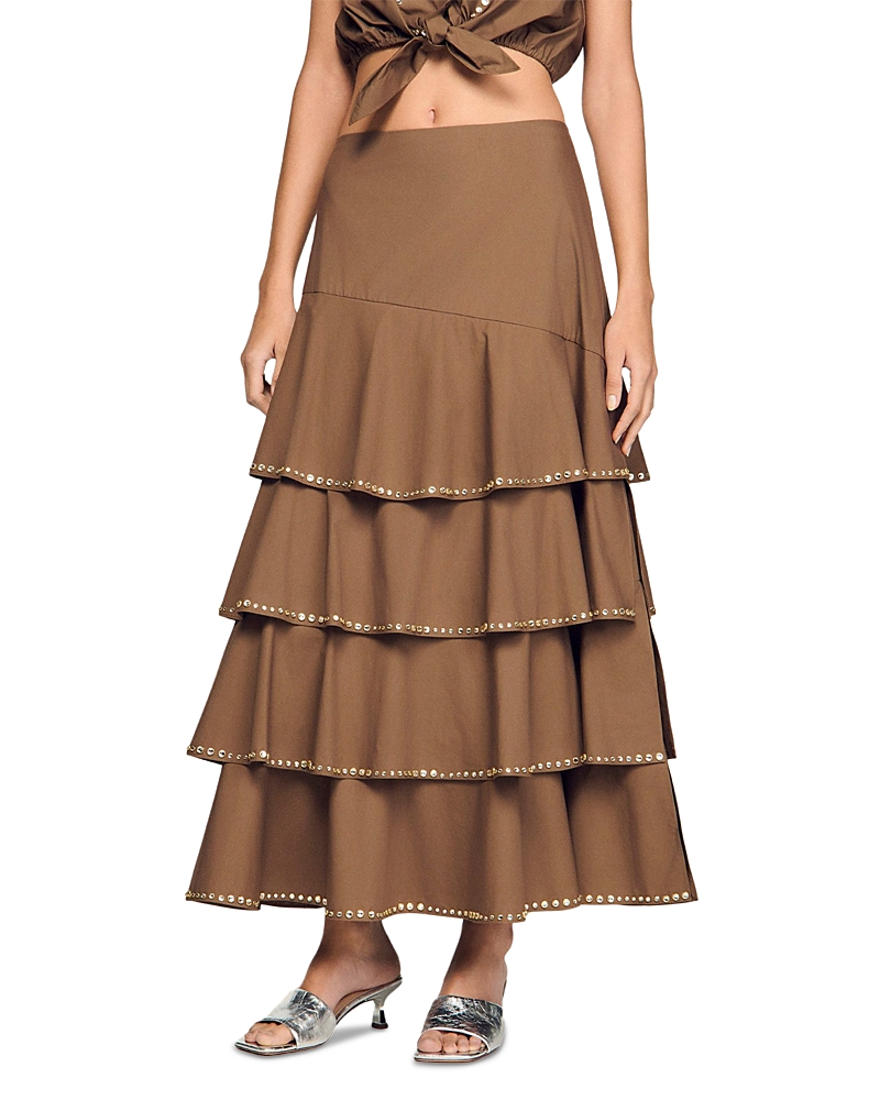 Sandro Telia Long Ruffled Rhinestone Skirt
