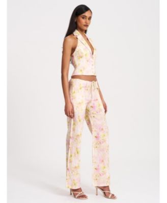  Lauren Floral Print Ruched Back Linen Suit Vest