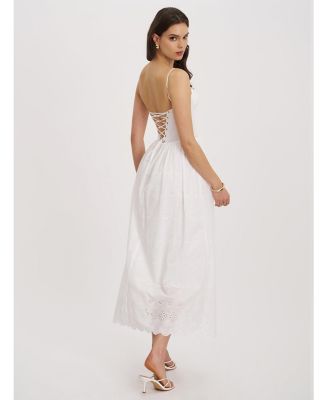  Oberon Cotton Eyelet Lace-Up Back Maxi Dress