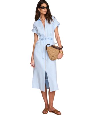  Women's Linen Midi Shirt Dress