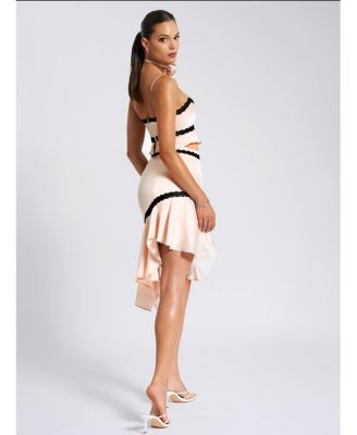  Yahvi Lace Trim Satin Skirt