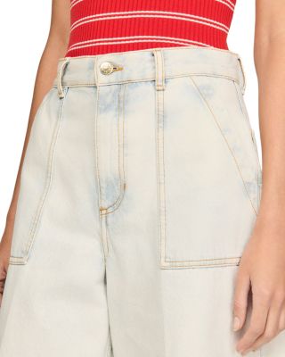 Washed Denim Bermuda Shorts in Light Blue Jean