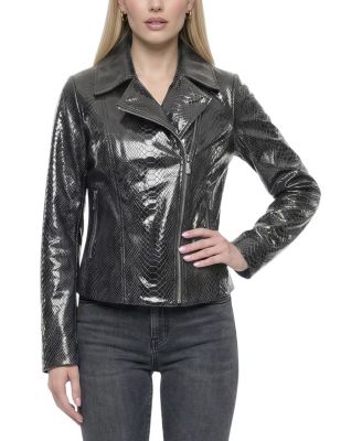  Metis Suede Pythn Printed Moto Zip Jacket