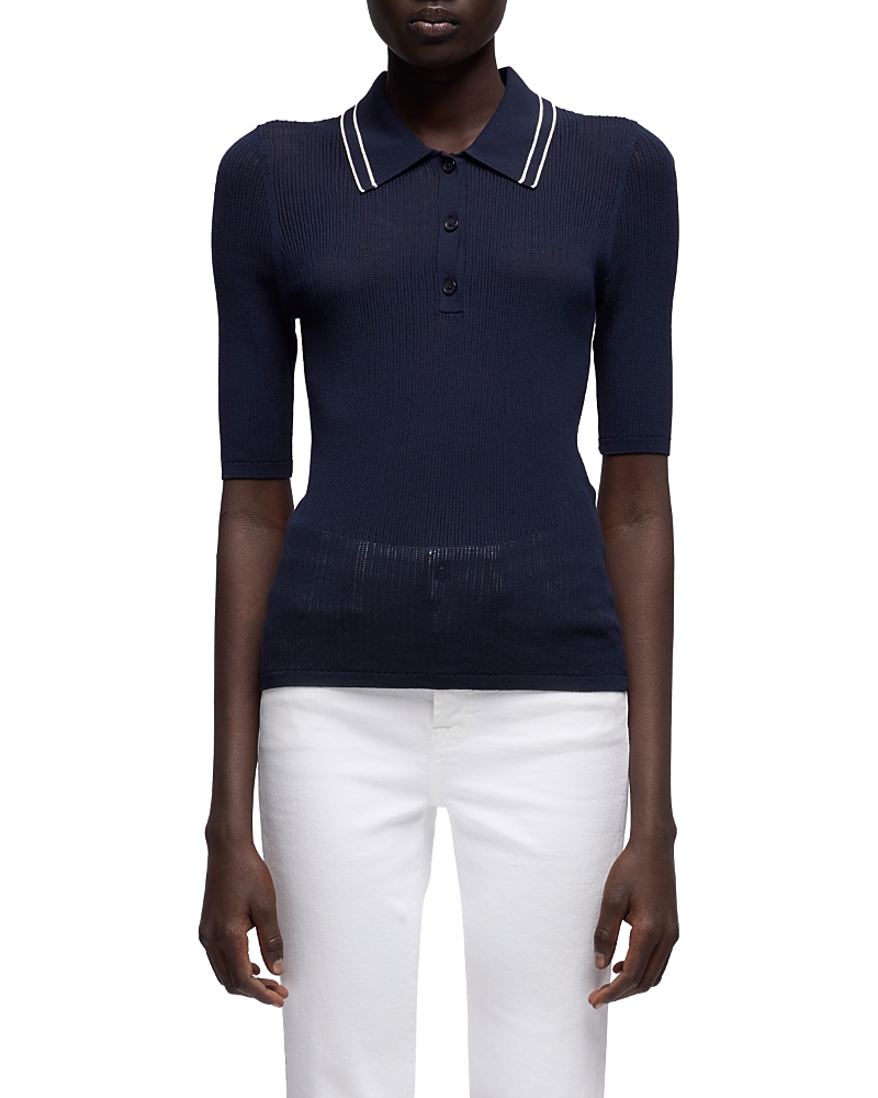 7 For All Mankind Piped Collar Short Sleeve Polo Sweater