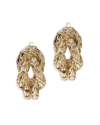 14K Yellow Gold Love Knot Woven J Hoop Earrings