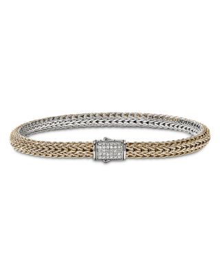 14K Yellow Bonded Gold & Sterling Silver Icon Diamond Reversible Woven Link Bracelet, 5mm