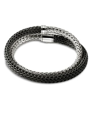 Sterling Silver Icon Rubber Woven Link Wrap Bracelet, 8mm