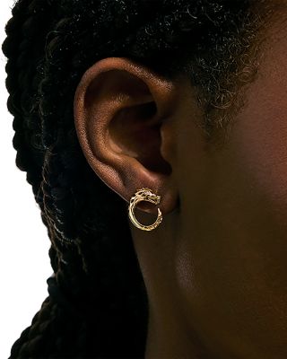 14K Yellow Gold Naga Diamond Dragon Circle Stud Earrings