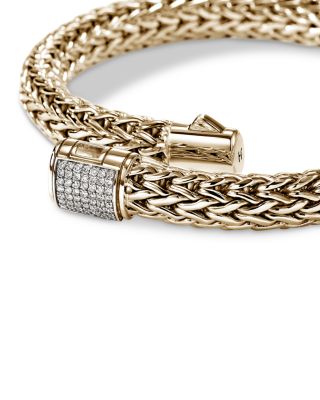 14K Yellow Gold Icon Diamond Pav&eacute; Clasp Woven Bracelet, 7.5mm