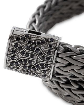 Dark Silver Icon Black Sapphire Clasp Woven Bracelet, 11mm