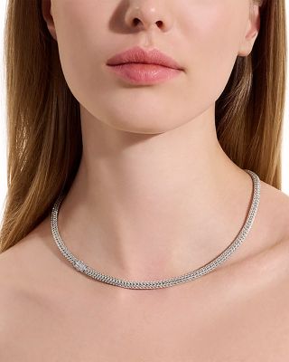 Sterling Silver Icon Diamond Clasp Woven Link Chain Necklace, 18"