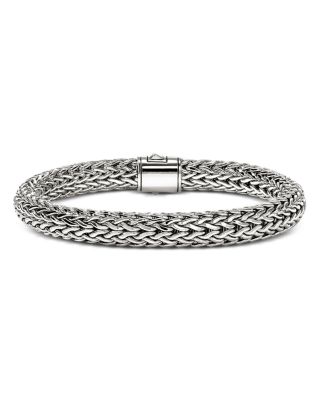 Sterling Silver Icon Black Sapphire Pav&eacute; Clasp Woven Bracelet, 7.5mm