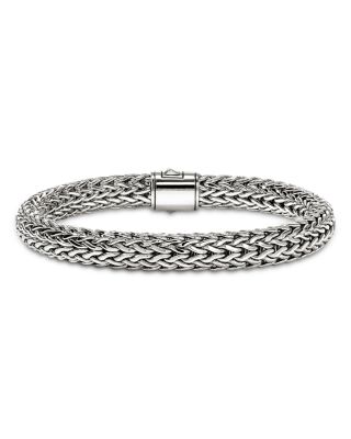 Sterling Silver Icon Diamond Pav&eacute; Clasp Woven Bracelet, 7.5mm