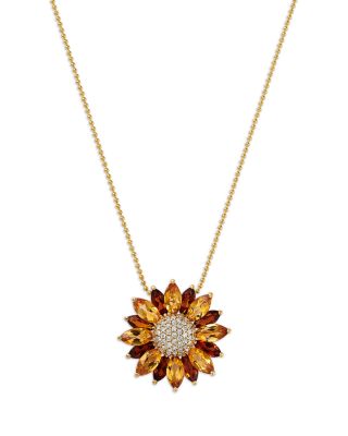Citrine & Diamond Daisy Pendant Necklace in 14K Yellow Gold, 18"