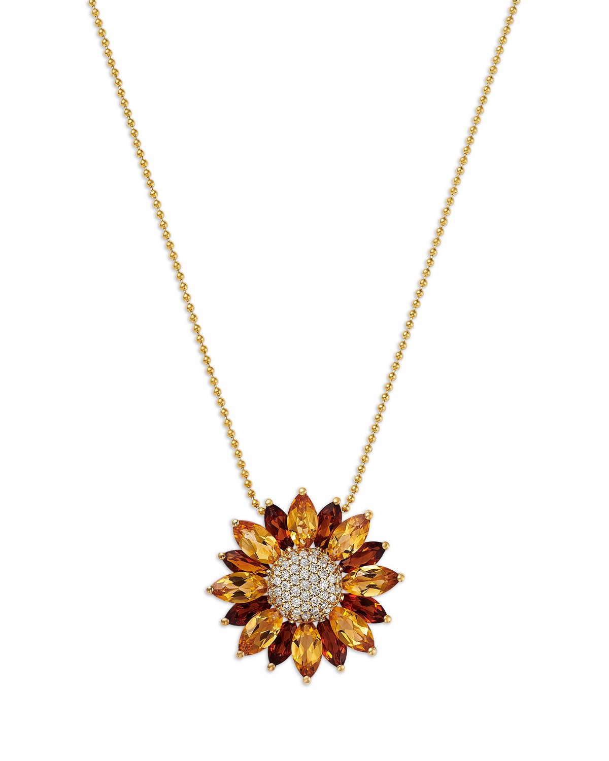 Citrine & Diamond Daisy Pendant Necklace in 14K Yellow Gold, 18"