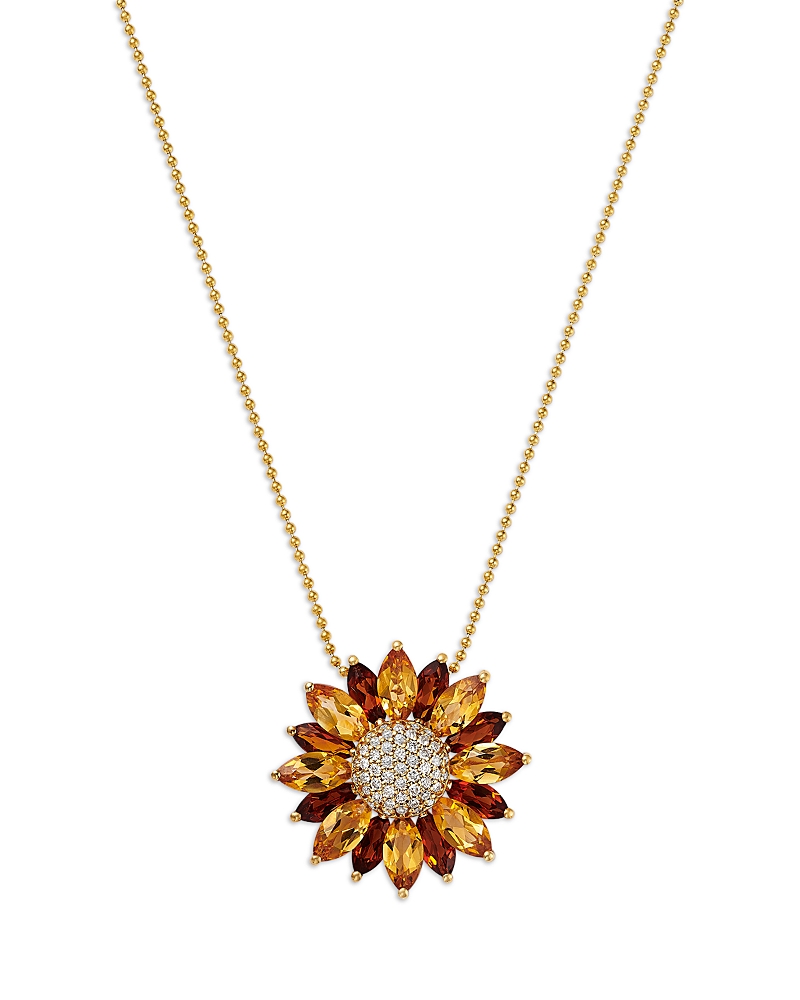 Bloomingdale's Fine Collection Citrine & Diamond Daisy Pendant Necklace in 14K Yellow Gold, 18