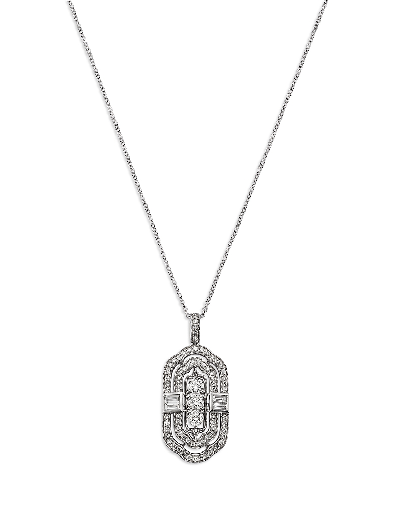Bloomingdale's Fine Collection Diamond Round & Baguette Art Deco Pendant Necklace in 14K White Gold, 1.17 tcw