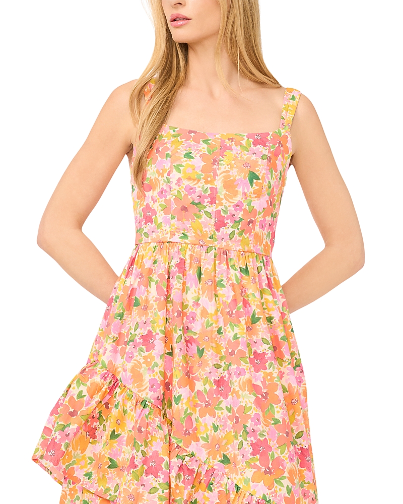 CeCe Asymmetric Ruffle Midi Dress