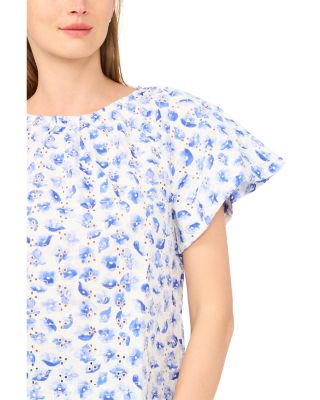Printed Eyelet Short Sleeve Top
