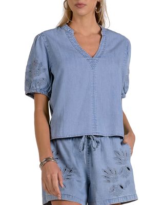 Chambray Split Neck Top