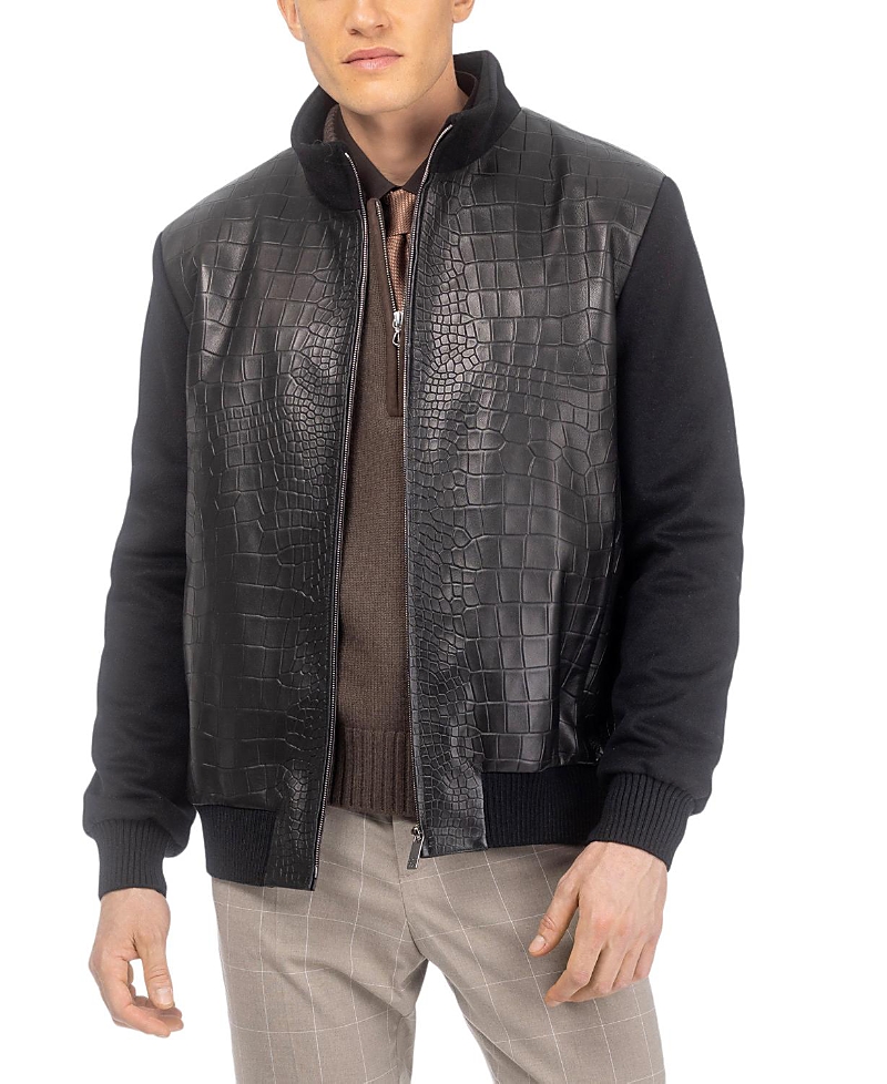 Gorski Men's Cross Embossed Nappa Leather Jacket Crafted From Loro Piana Wool