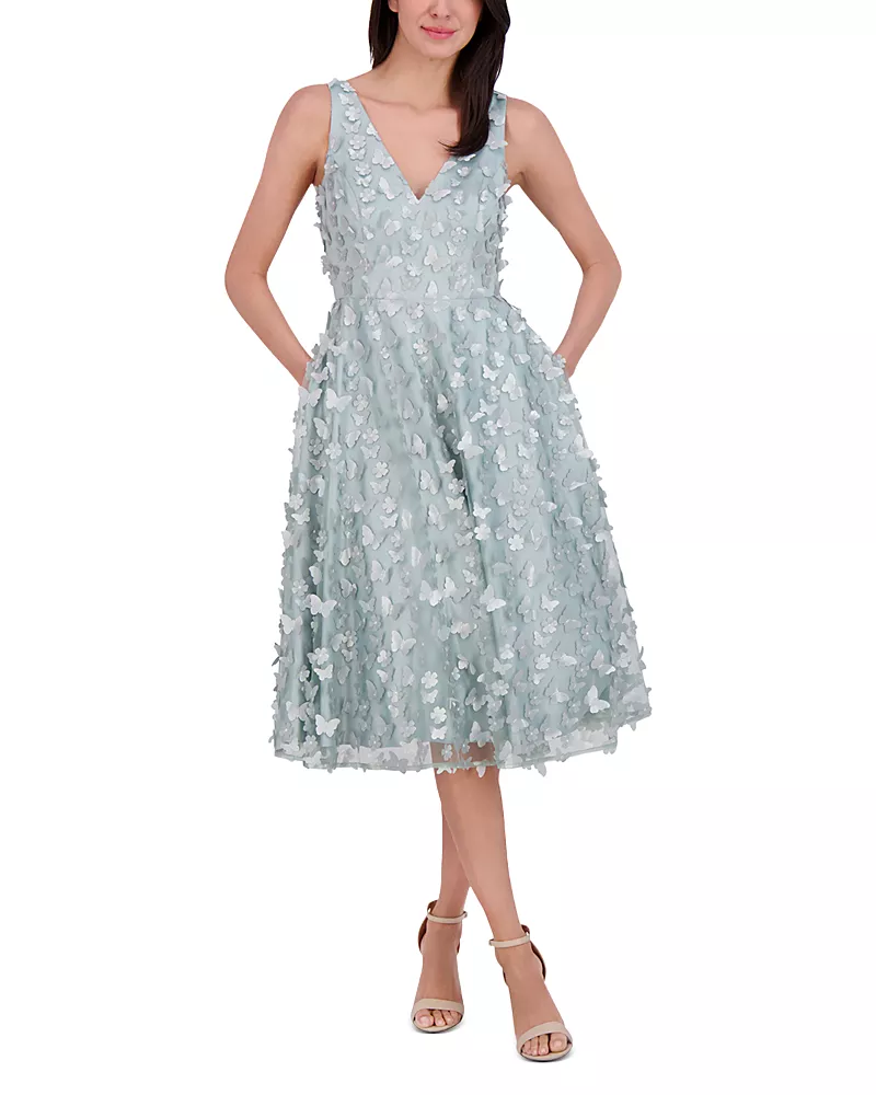 Eliza J 3D Applique Sleeveless Midi Dress