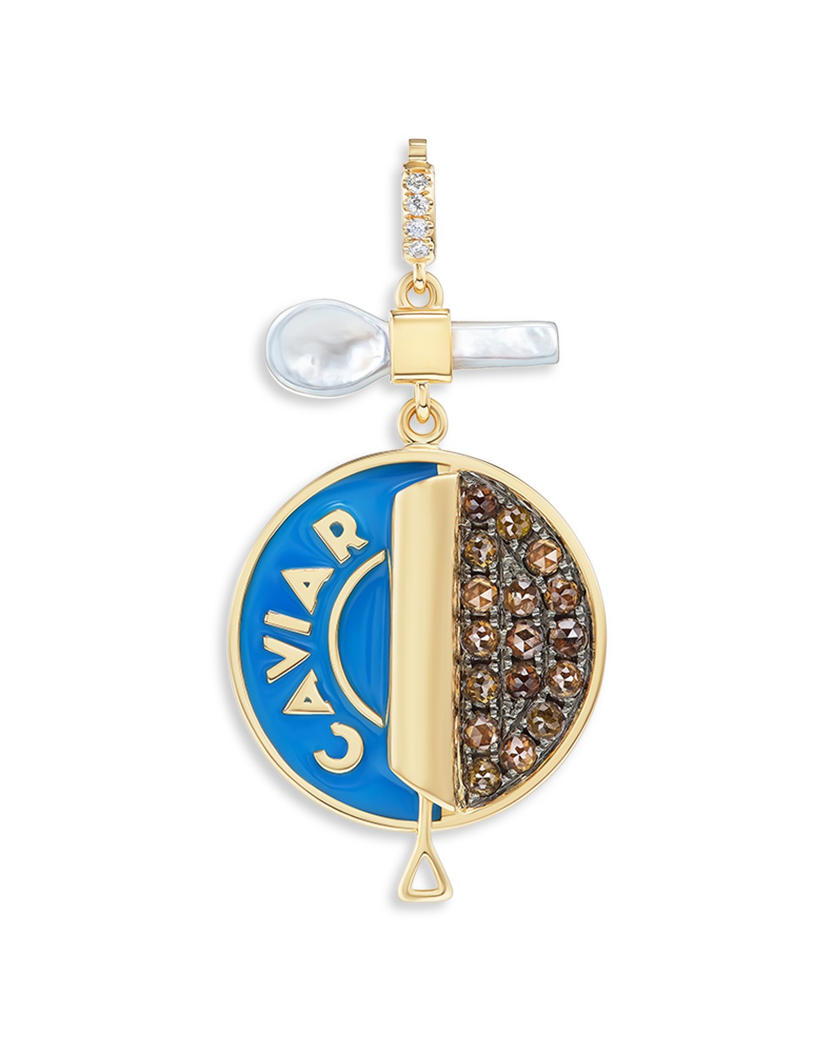 18K Yellow Gold Favorite Things Diamond, Mother of Pearl, & Enamel Caviar & Spoon Pendant