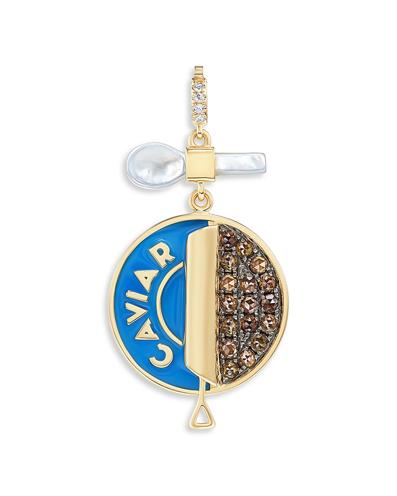 Harwell Godfrey 18K Yellow Gold Favorite Things Diamond, Mother of Pearl, & Enamel Caviar & Spoon Pendant