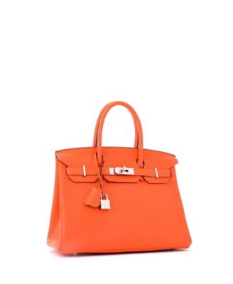 Birkin 30 Handbag Orange Clemence with Palladium Hardware