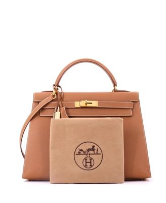 Kelly 32 Handbag Brown Courchevel with Gold Hardware