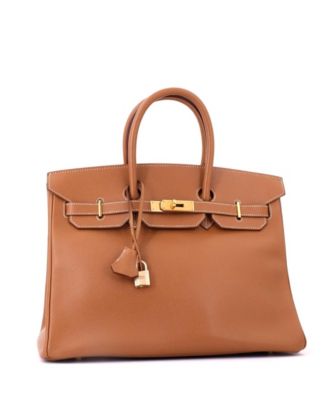 Birkin 35 Handbag Brown Veau Grain Lisse with Gold Hardware