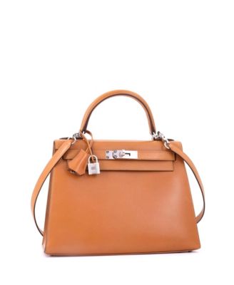 Kelly 28 Handbag Brown Box Calf with Palladium Hardware
