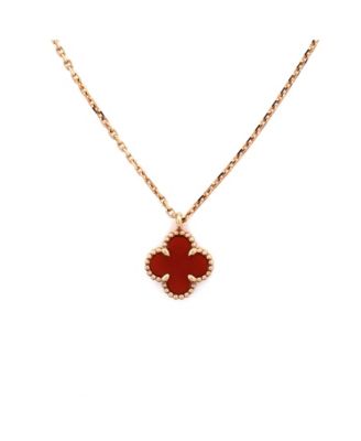  Sweet Alhambra Pendant Necklace 18K Rose Gold and Carnelian, 15.75"