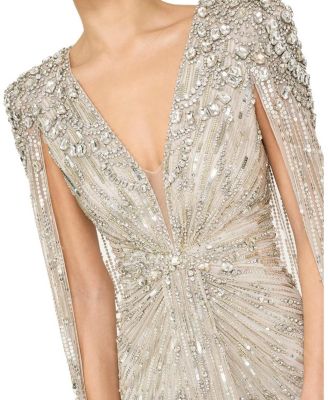 Lotus Lady Sequin-Embellished Cape Gown