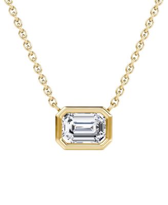 Bezel Solitaire Necklace in 14K Gold, 0.75ctw Emerald Lab Grown Diamond